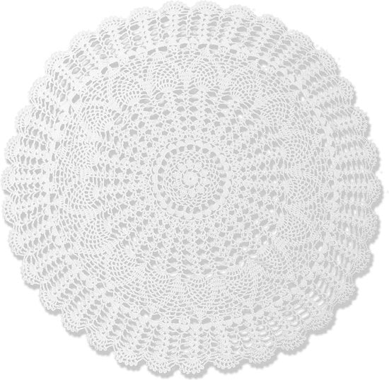 Tavolo coperto in cotone a maglia - 95 cm - bordi a maglia a mano con motivi a rilievo - decorazione per la sala da pranzo in stile bohemiano - bianco