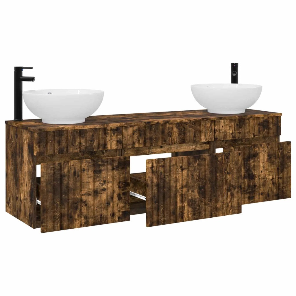 Set di Armadi da Bagno 3 pz Rovere Fumo 49 x 44,5 x 66,5 cm 3405762