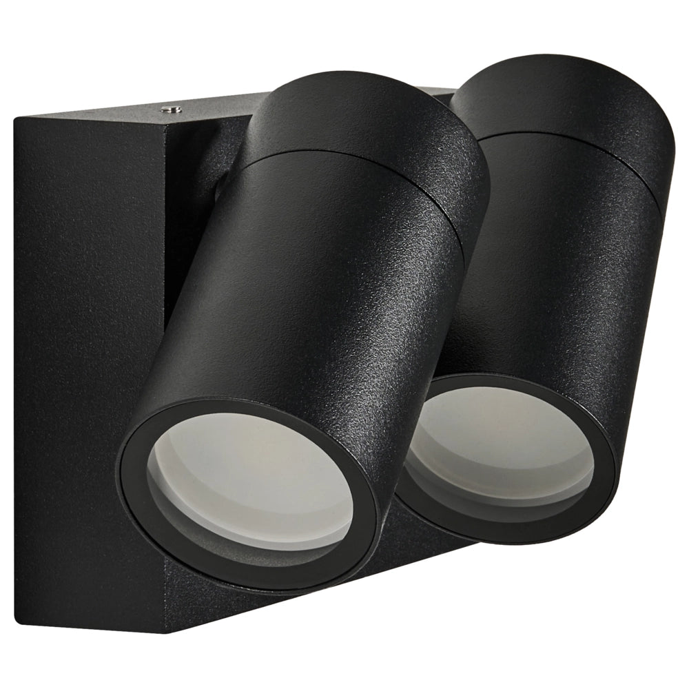 Lampada da parete per esterni in alluminio nero con 2 faretti, illuminazione da esterno moderna