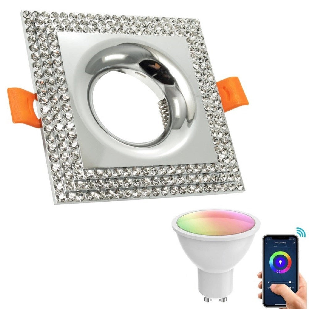 Trade Shop - Faretto Smart Incasso Quadrato Brillantini Led 5w Gu10 Rgb Wifi Alexa Google Home -