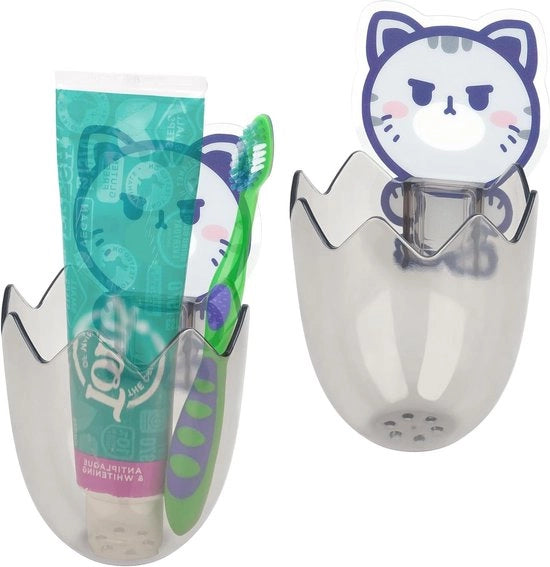 Set di 2 Ospiti per Spazzolino da Dentista per Bagno - Adesivo - Grigio - 2 Spazzolini da Dentista - 2 Ospiti per Spazzolino da Dentista - Manuale Hanger