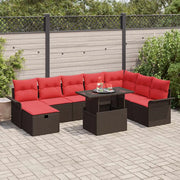 Set Divano da Giardino con cuscino 9 pcs Marrone Poly Rattan