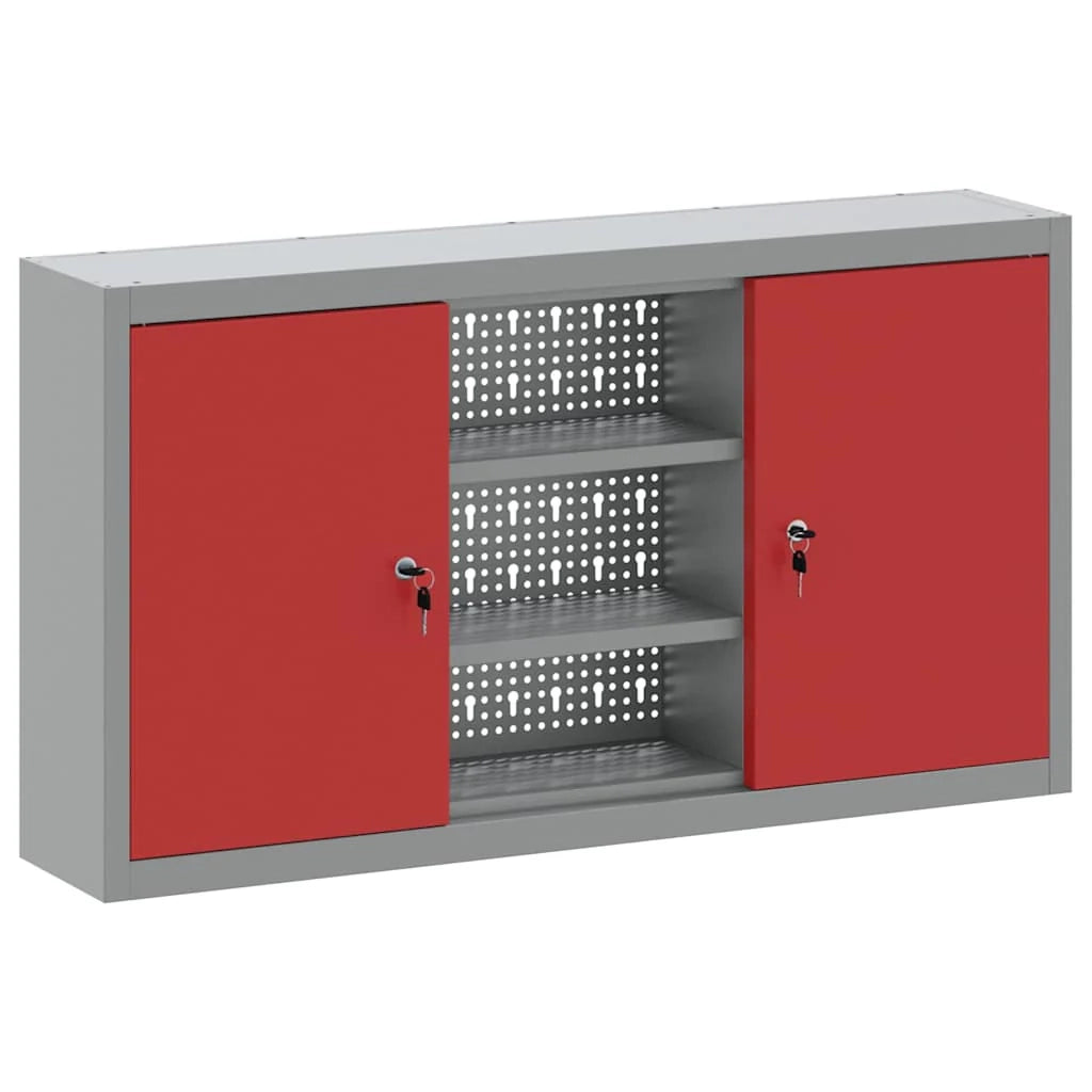 Mobiletto portautensili da interno moderno dal design industriale 100 x 20 x 55 cm con ripiani regolabili in acciaio rosso 02_0058031