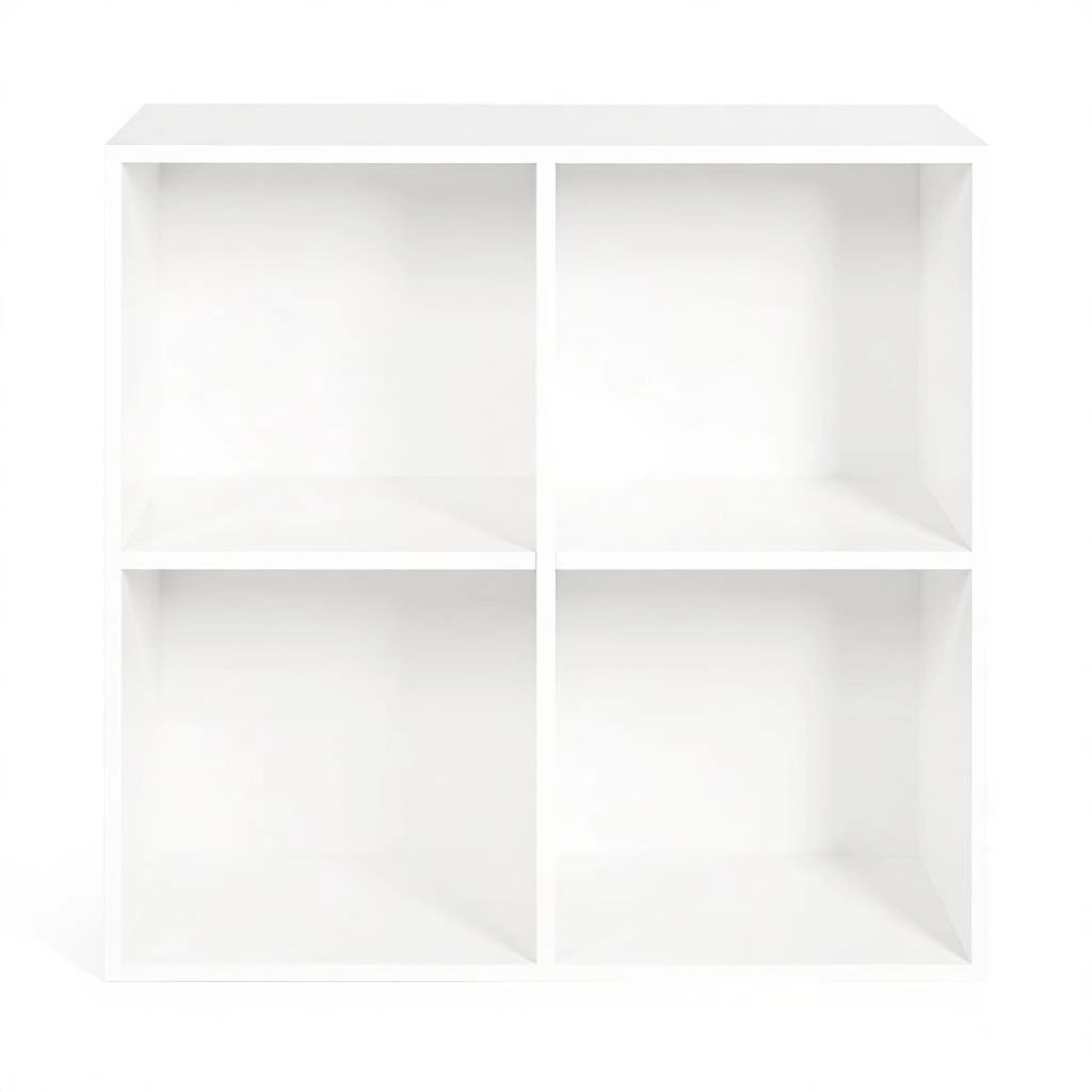 Libreria cubo a 4 scomparti bianca, scaffale aperto in legno ingegnerizzato E1, salvaspazio
