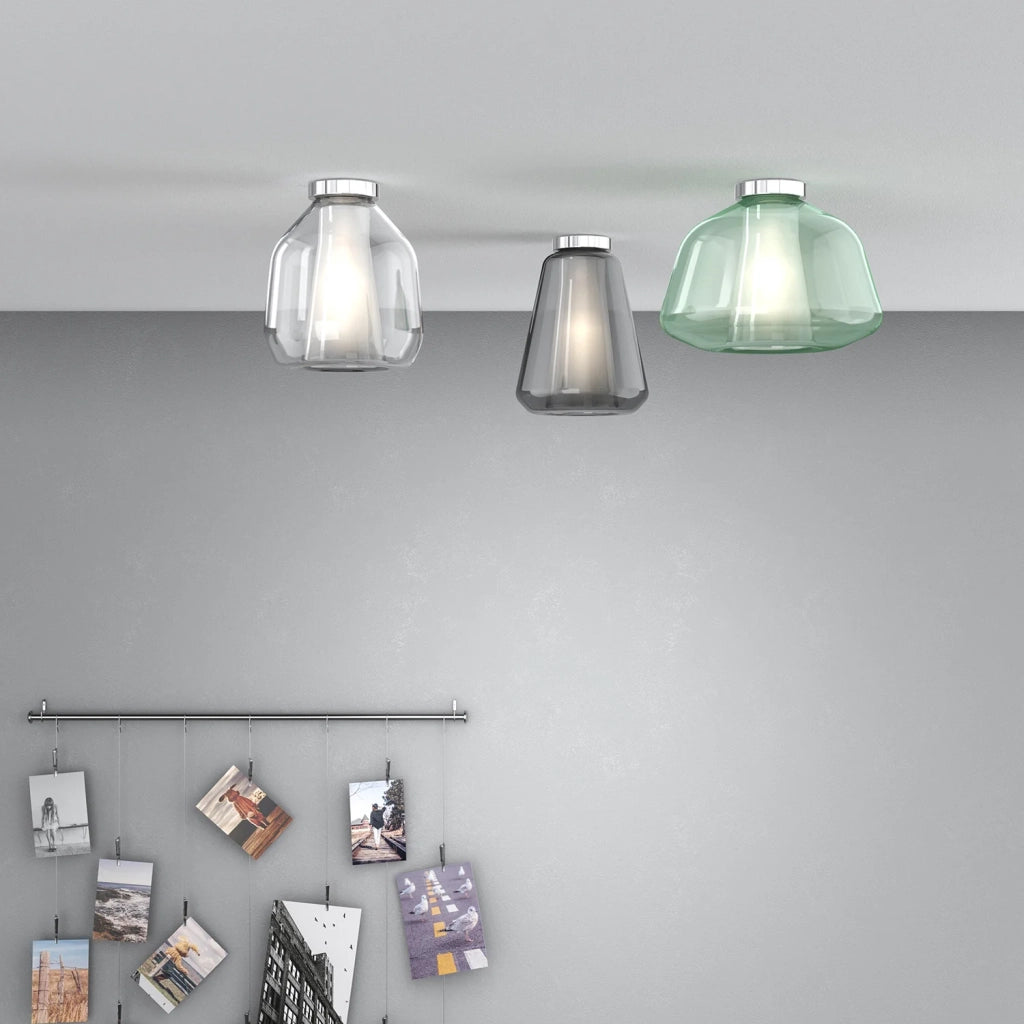 Plafoniera Contemporanea Double Skin Gamma Metallo Cromo Vetro Fumè 1 Luce E27
