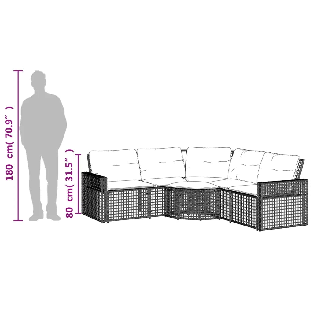 Divano da Giardino a L con Cuscini e Pouf Marrone in Polyrattan 365894