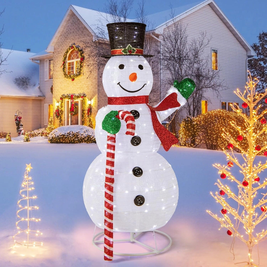 Pupazzo di Neve Luminoso da 150 cm, Decorazione Natalizia con 180 Luci LED, Cappello, Sciarpa, Decorazione Natalizia per Interni ed Esterni per Feste, Balcone, Giardino