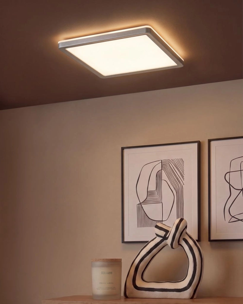 Plafoniera LED Argento in Materiale Sintetico Quadrata 30 cm Pannello Luminoso LED a Filo Soffitto con Telecomando