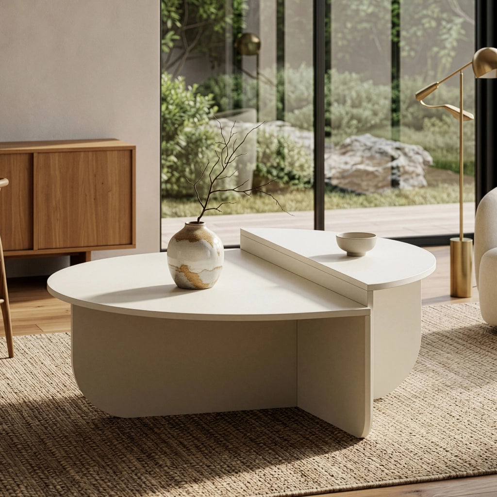 Tavolino Basso da Salotto Tondesdaslo con 2 Piani Semicircolari di Diverse Misure - Bianco [en.casa]