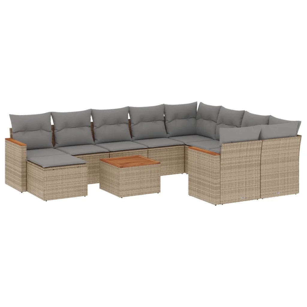 Set Divano da Giardino 11 pz con Cuscini Beige Misto Polyrattan