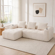 Divano componibile in corduroy beige 253x158x61 cm con tasche laterali e portabicchieri