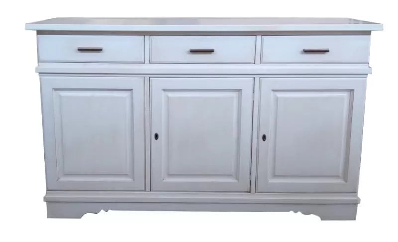 Credenza madia 3 porte legno shabby bianco anticato 155x52x94 - Mobili 2G