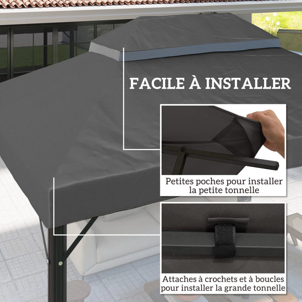 Telo di ricambio per gazebo 4x3m ¨C Xylo ¨C doppio tetto, poliestere 370g/m2, grigio