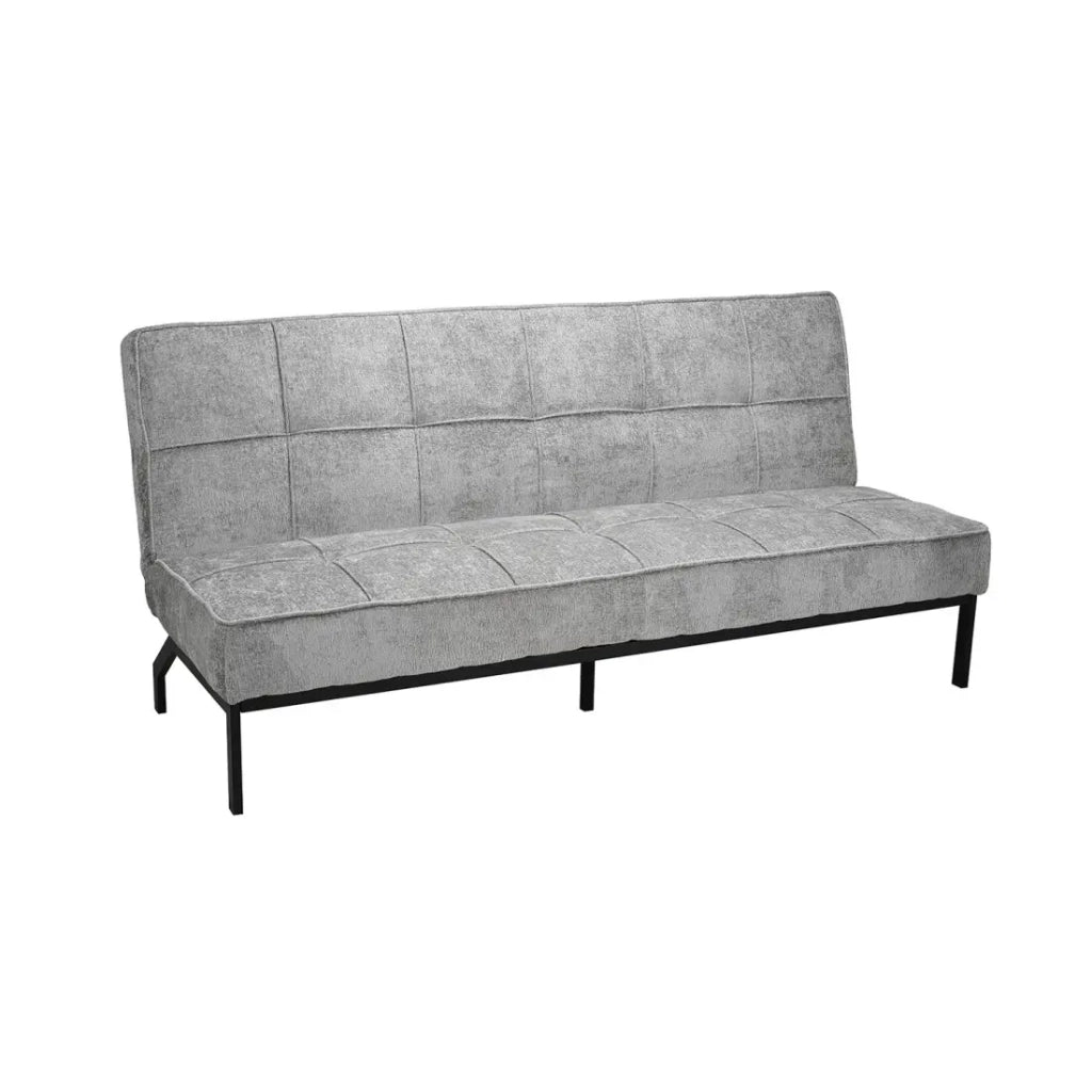Divano letto CALMORA – Tessuto grigio – Materasso integrato – Struttura in legno – Design compatto ed elegante