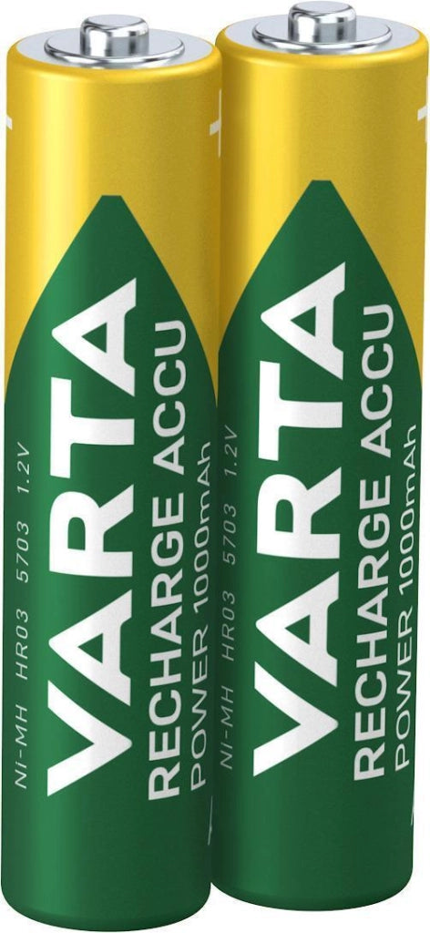 Varta 5703301402 Recharge Accu Power Pila Ricaricabile AAA Ministilo NiMH 1000 mAh 1,2 V Blister 2 pz colore Oro Verde