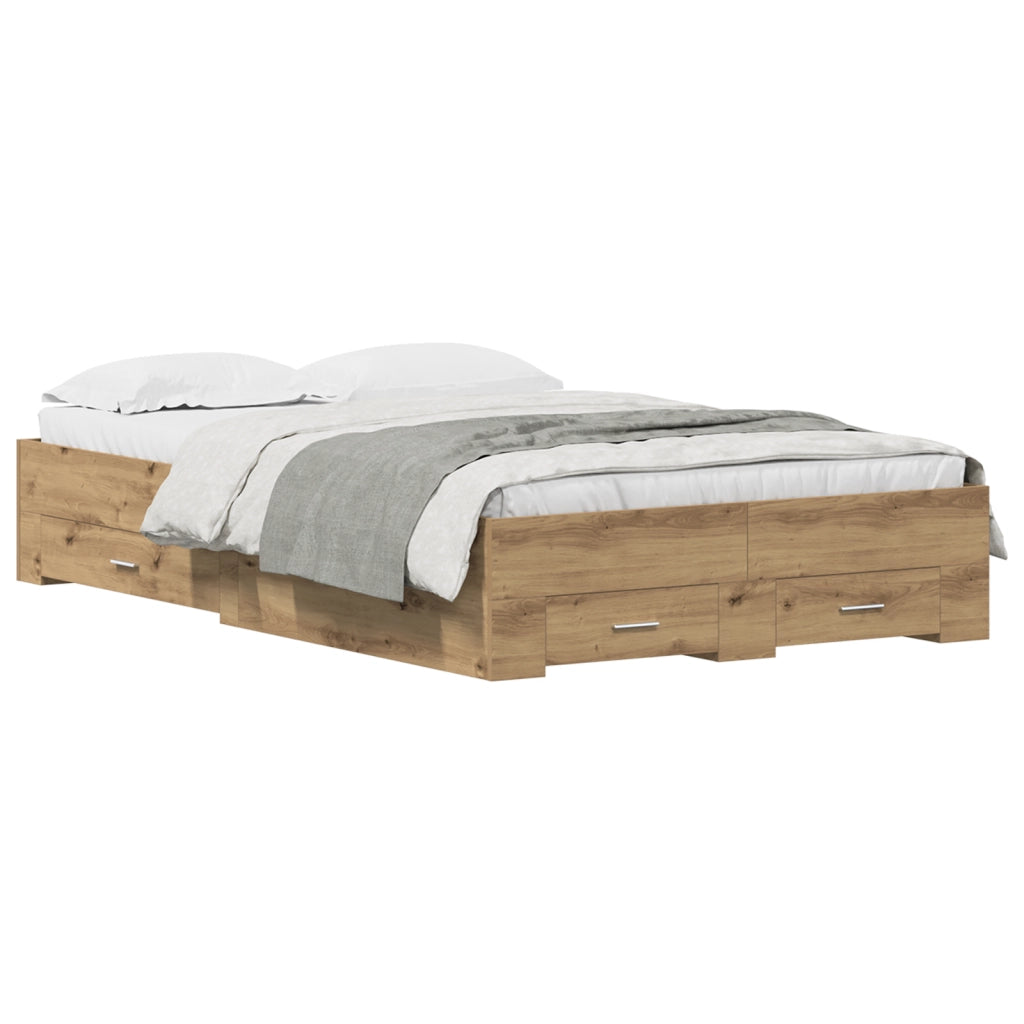 Rete Letto con Cassetti Rovere Artigianale 120x200 cm Legno Ingegnerizzato