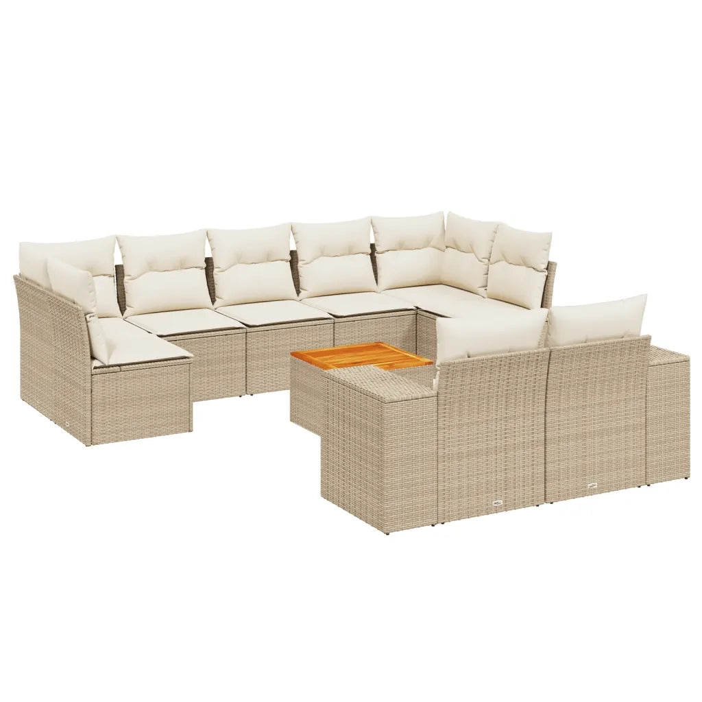 Set Divano da Giardino 10 pz con Cuscini Beige in Polyrattan 3225596