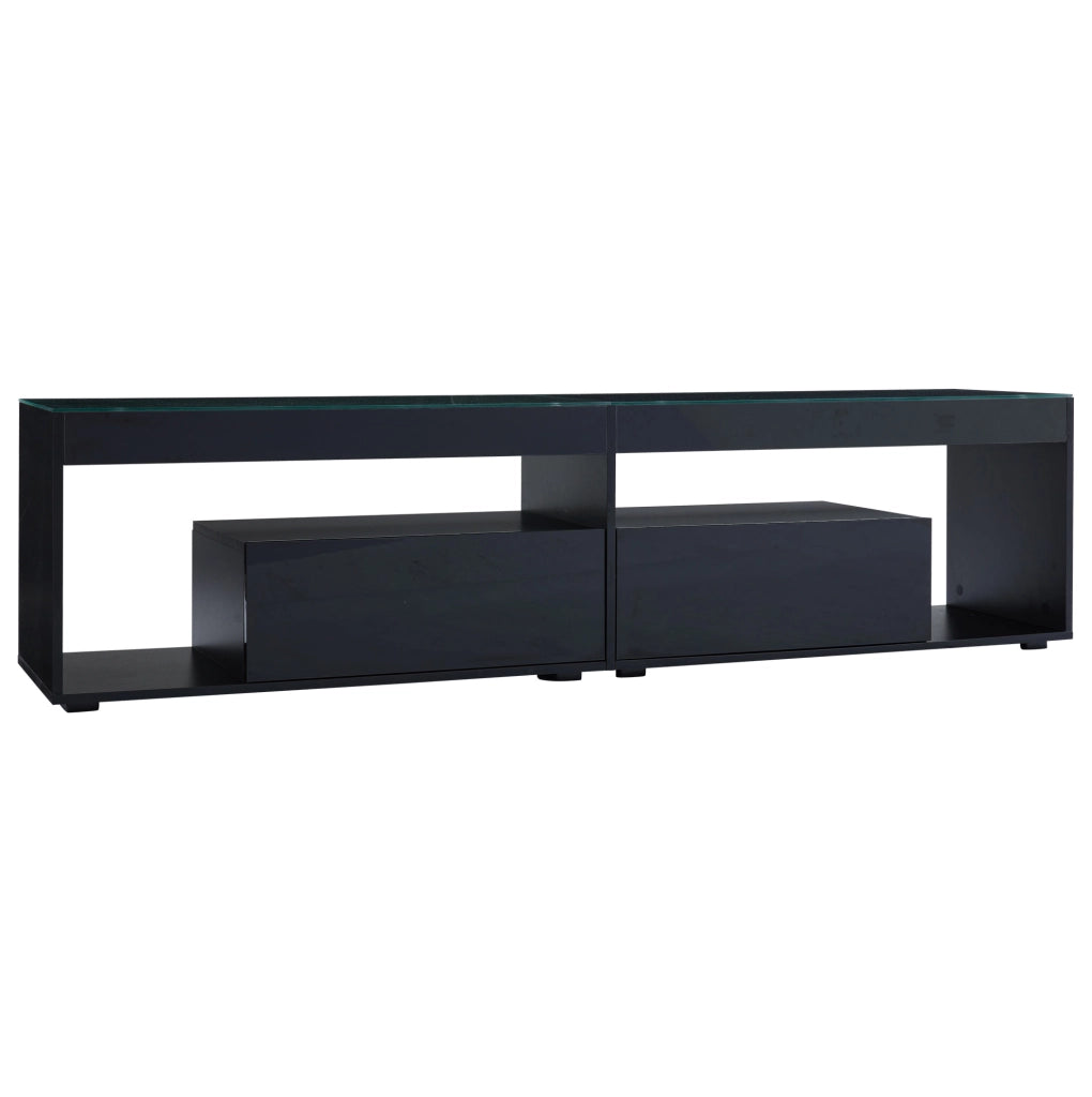 Mobile TV moderno con LED e 2 cassetti; 180x40x46 cm; nero lucido