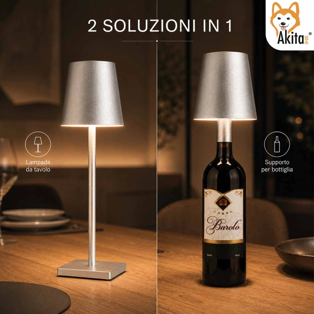 Akitaink Lampada da Tavolo LED Argento Ricaricabile
