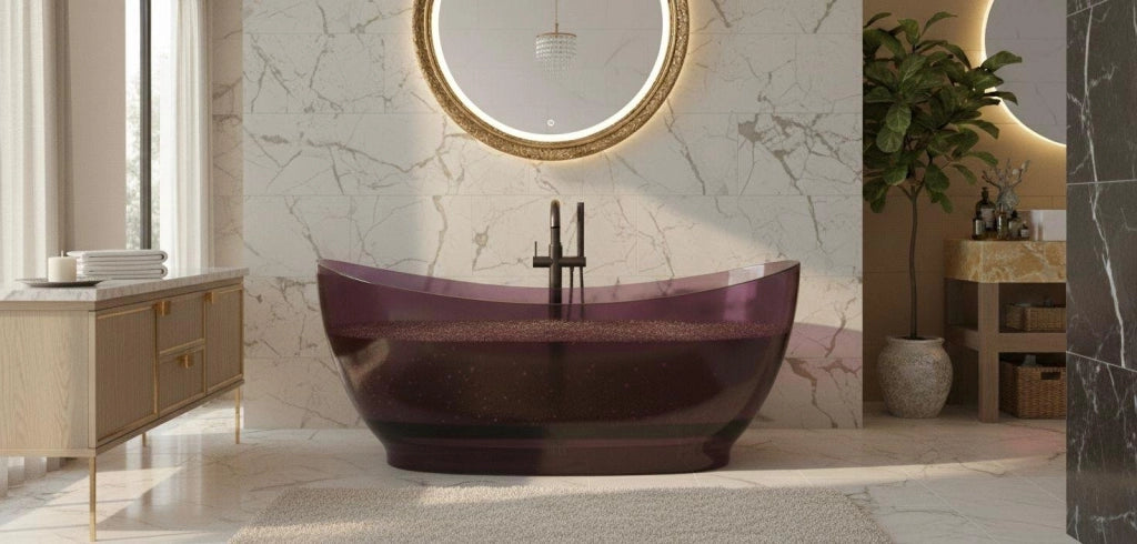 Vasca da bagno freestanding da design 170x78cm centro stanza resina acrilica trasparente B-Tech DAFNE Bordeaux