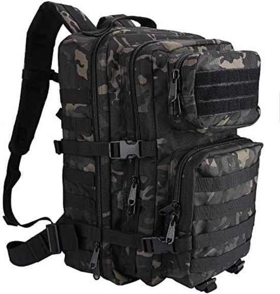 Zaino Tattico Militare, 40L Grande Capacità 3 Giorni Assault Pack Bag da Uscita Bag da Viaggio Zaino per Caccia, Escursioni, Campeggio e Altre Attività All'Aperto - Camouflaggio Nero