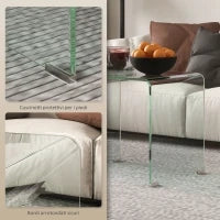 Tavolino in Vetro Temperato Moderno da Salotto con Design Monoblocco, 50x40x45 cm, Trasparente