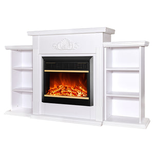 Camino Elettrico da Pavimento 78x115x27 cm Effetto Fiamma 1500W Firida & Mars Bianco