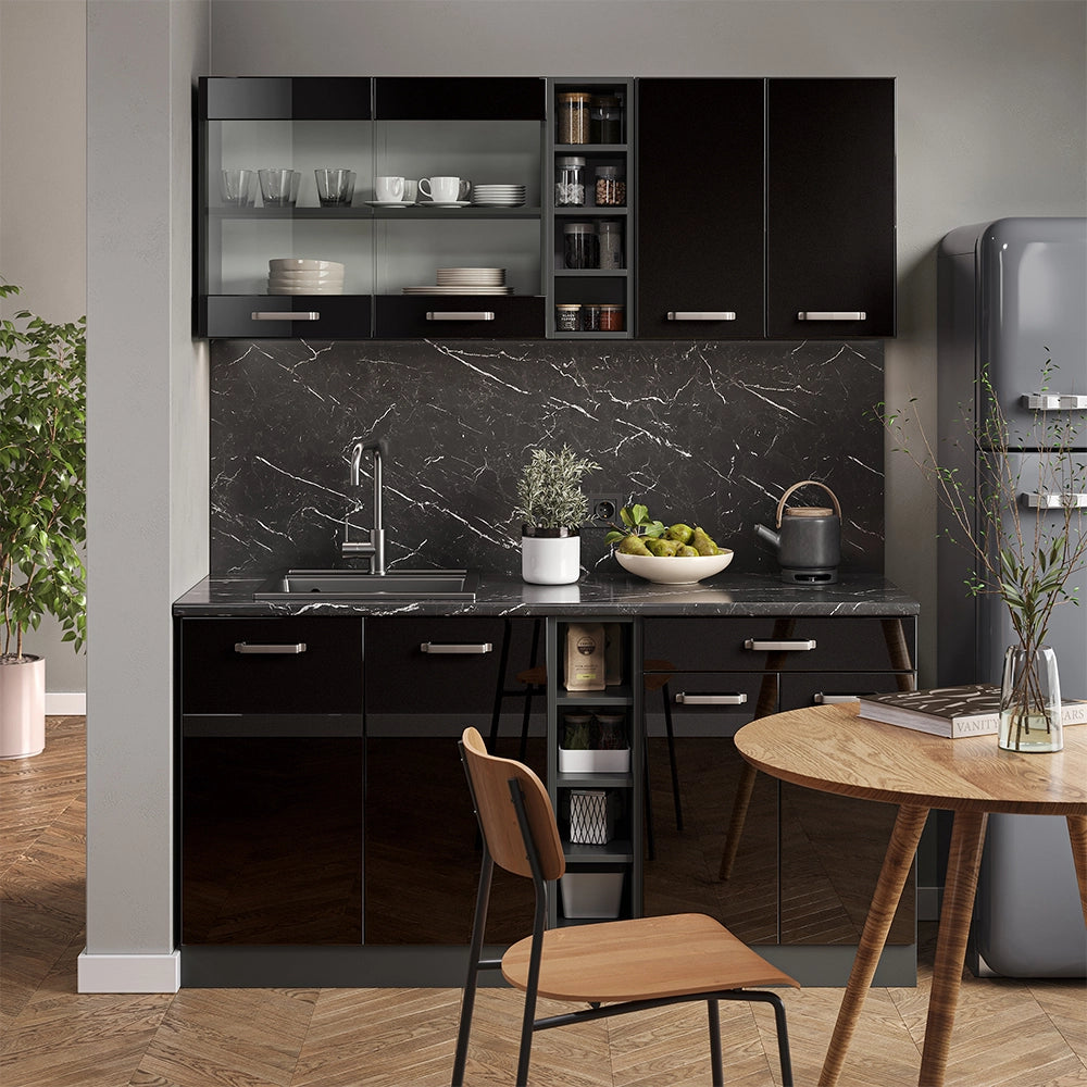 Vicco Cucina completa Nero lucido/antracite 160 cm , PL Rovere