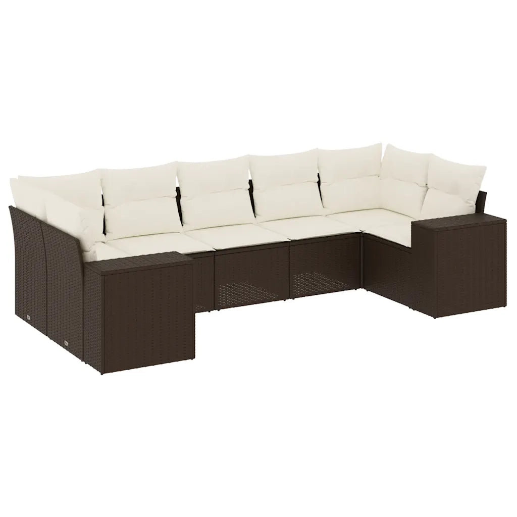 Set Divani da Giardino 7 pz con Cuscini Marrone in Polyrattan 3222992