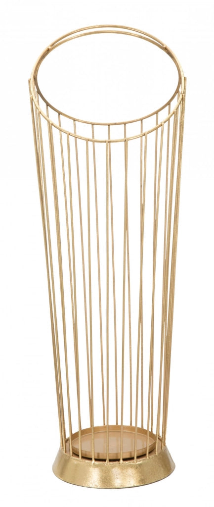 Portaombrelli struttura in acciaio dorato, con linee minimali, colore oro, Misure 23 x 68,5 x 26,5 cm