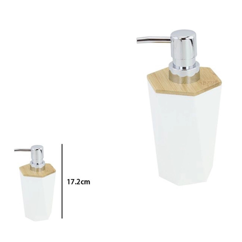 Trade Shop - Dispenser Sapone Liquido A Cilindro Esagonale Geometrico Bianco Legno Da Bagno 10836 -