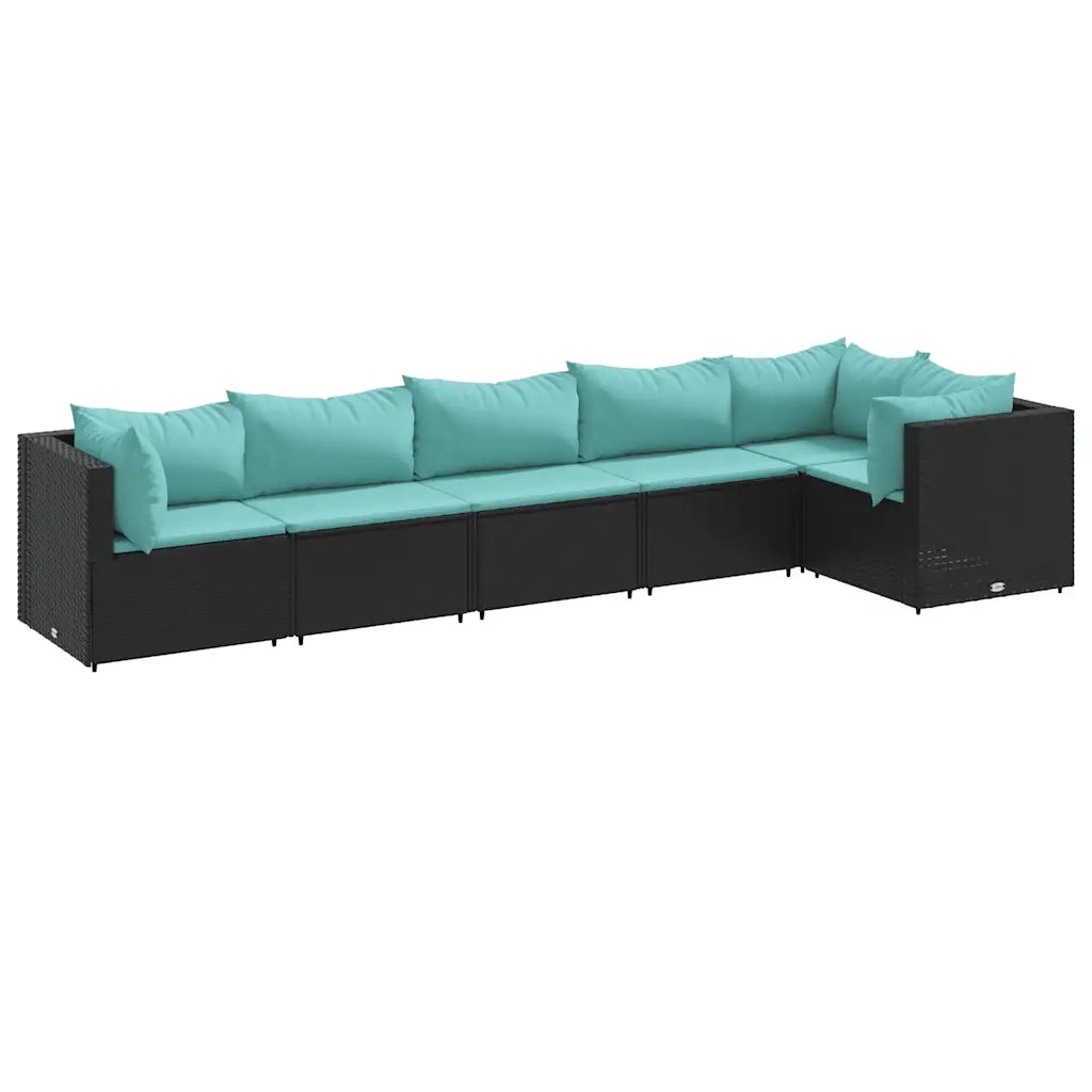 Set Mobili da Giardino 6 pz con Cuscini in Polyrattan Nero