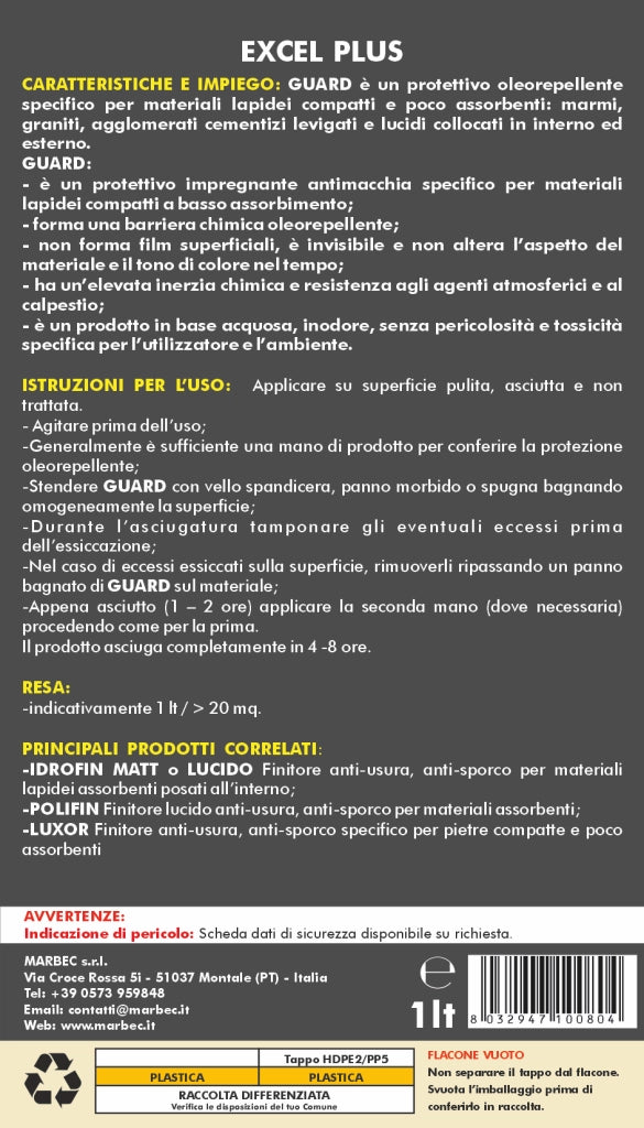 Protettivo per marmi, graniti, graniglie lucide GUARD   1LTx6Pz