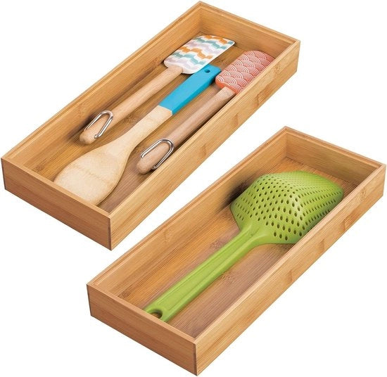 Set di 2 accessori per ante cucina - contenitore modulare per coltelli e altro - organizzatore ante in bambù - marrone chiaro