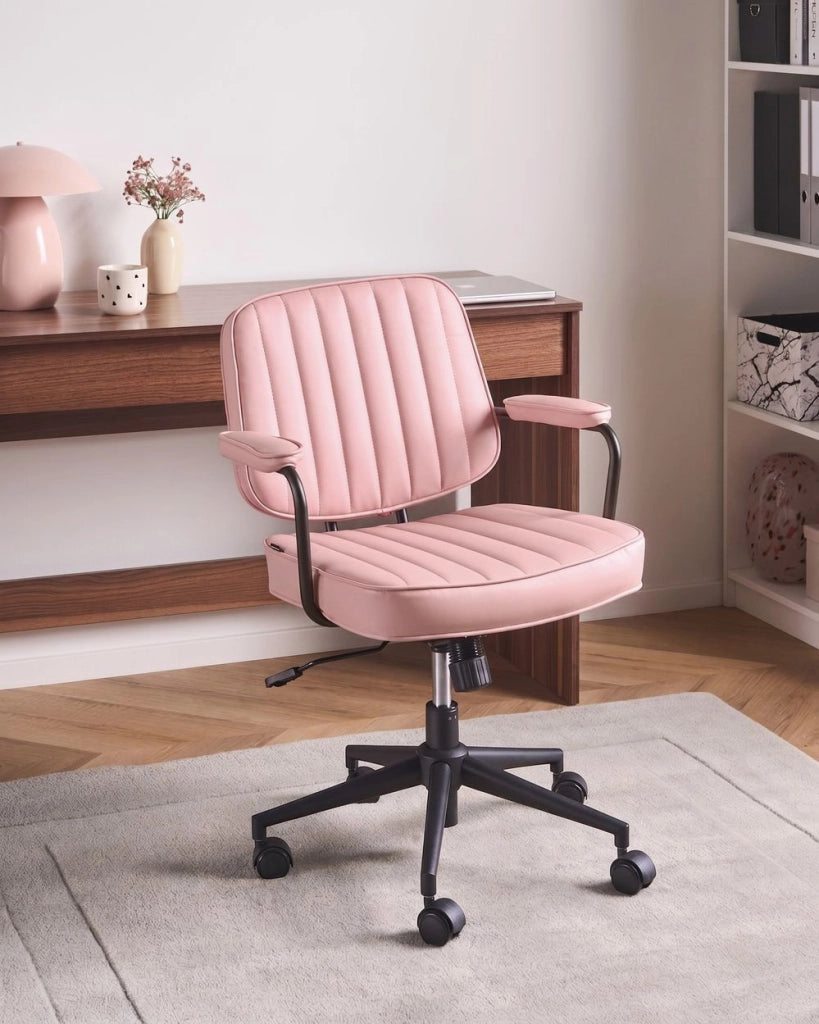 Sedia da ufficio retrò in similpelle beige stile retò tradizionale per ufficio di casa