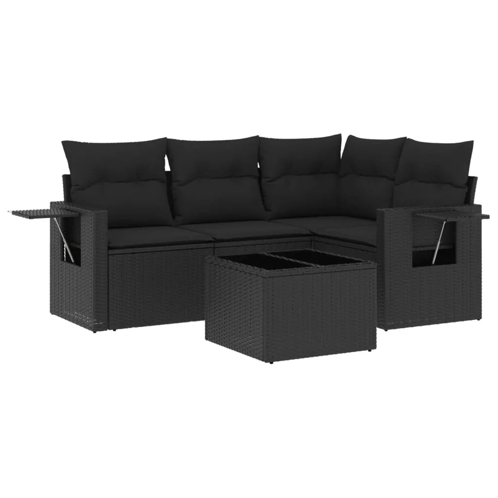 Set Divani da Giardino 5 pz con Cuscini in Polyrattan Nero 3220114