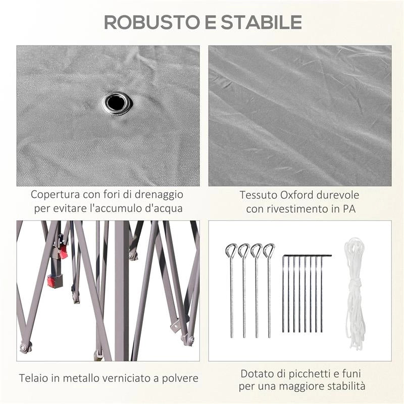 GAZEBO DA ESTERNO AD ALTEZZA REGOLABILE CON ZANZARIERE IN METALLO E TESSUTO OXFORD 3.3X3.3X2.8 M GRIGIO SCURO