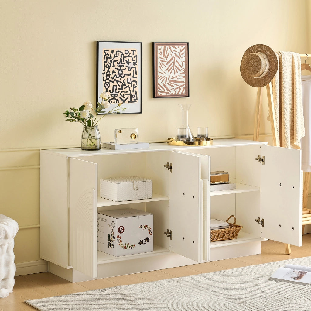 Credenza con 4 ante e ripiani interni - per soggiorno e sala da pranzo - in MDF - 160×38×80 cm - bianco