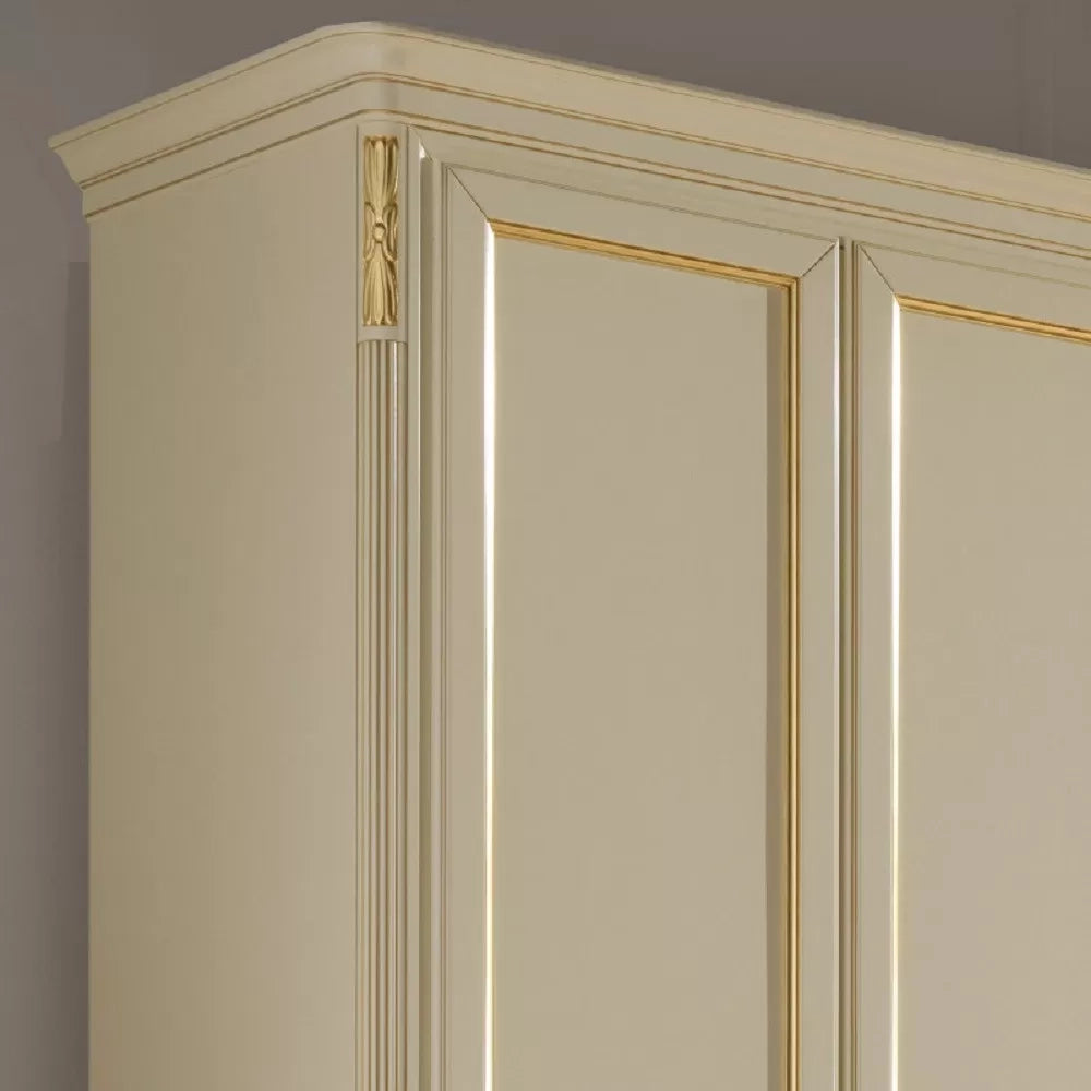 Armadio shabby classico 6 ante in legno avorio/oro l.310 p.60 h.250 - Mobili 2G