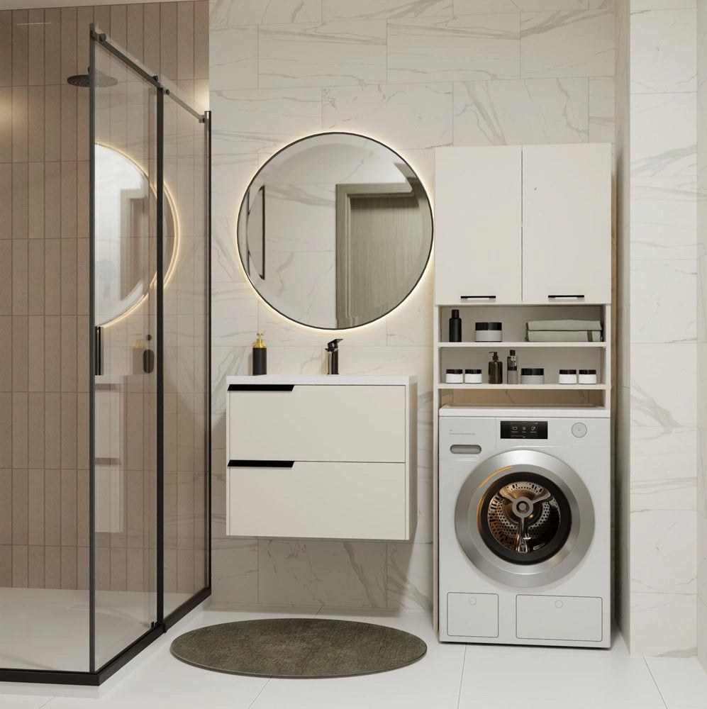 Mobile bagno per lavatrice POLA DK cashmere beige scaffale colonna 180x64x30