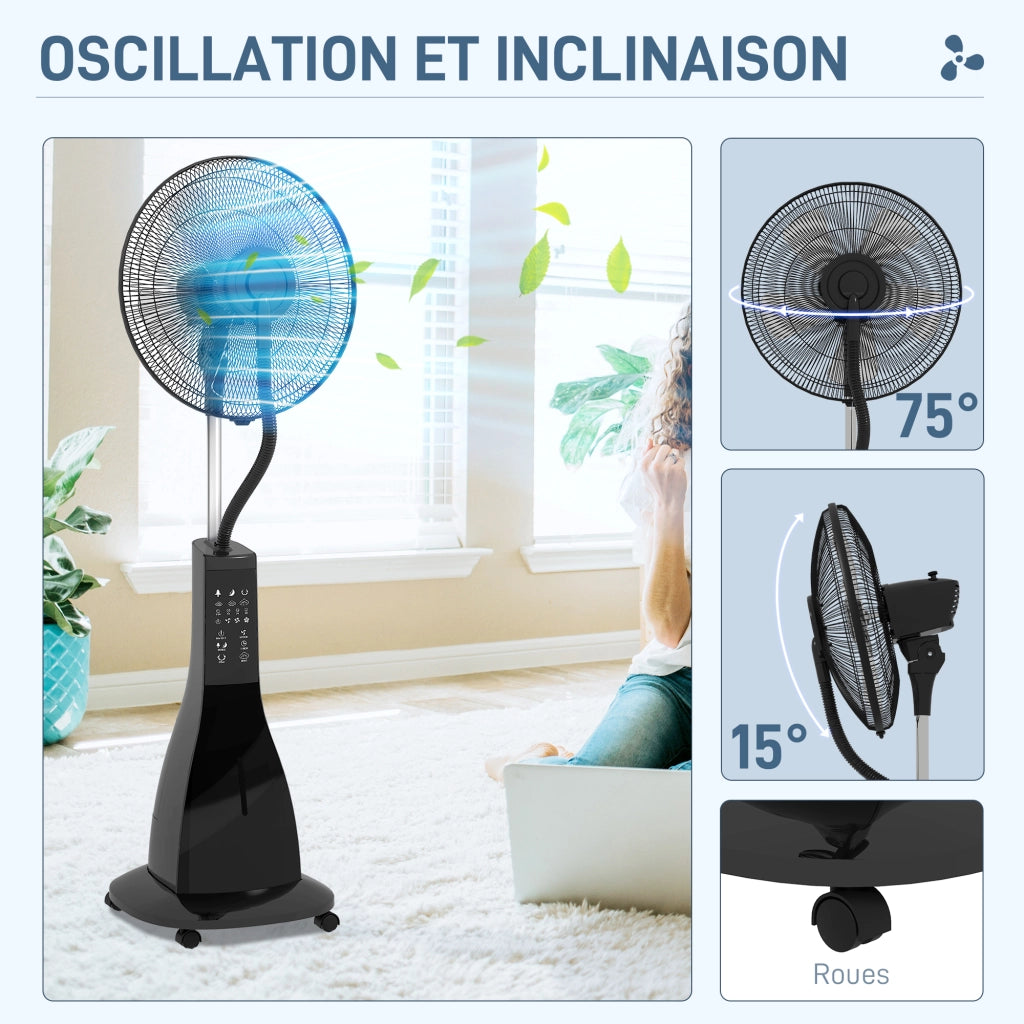 Ventilatore a colonna con nebulizzatore ¨C zephmum ¨C telecomando, timer, 3 velocit¨¤, oscillante, nero