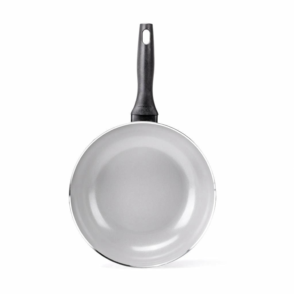Moneta 0000994328 Melodia Wok 28 cm con Rivestimento Antiaderente Naturale Finegres Senza PTFE PFAS PFOA Nichel Adatto a Tutti i Piani Cottura Inclusa Induzione colore Nero Grigio