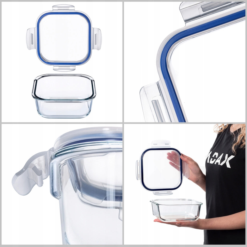 Contenitore per alimenti in vetro KADAX da 1100 ml con coperchio, ideale per il pranzo.
