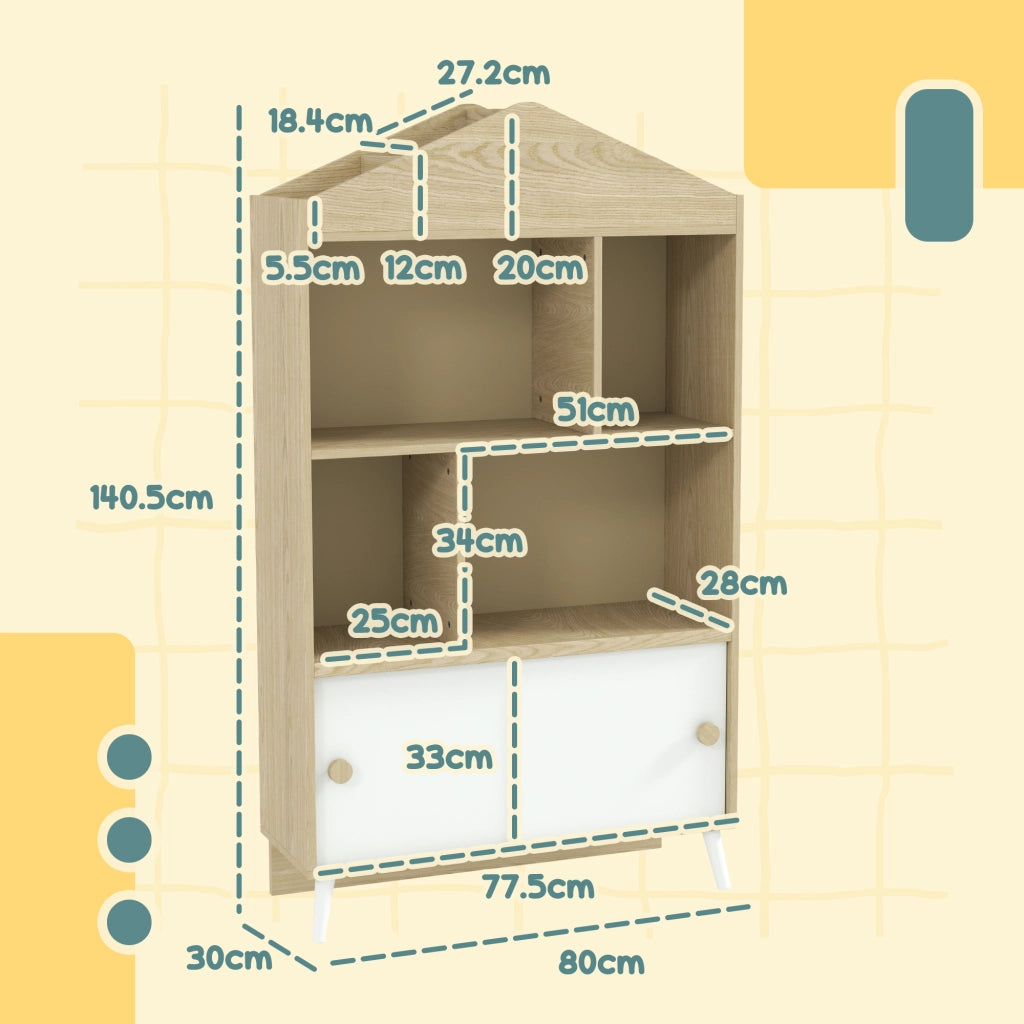 Libreria per Bambini in Legno ¨C zephmum ¨C Bianco e Legno 80x30x140.5 cm
