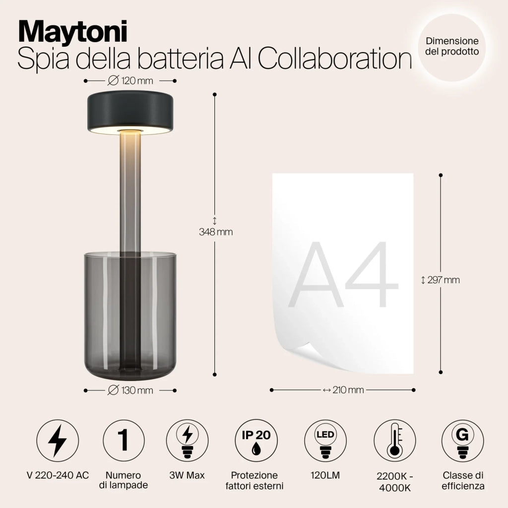 Maytoni Lampada da tavolo moderna AI Collaboration 1 luce LED integrato grigio vetro