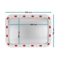 Specchio di sicurezza 70x90 cm infrangibile con strisce catarifrangenti bianche e rosse