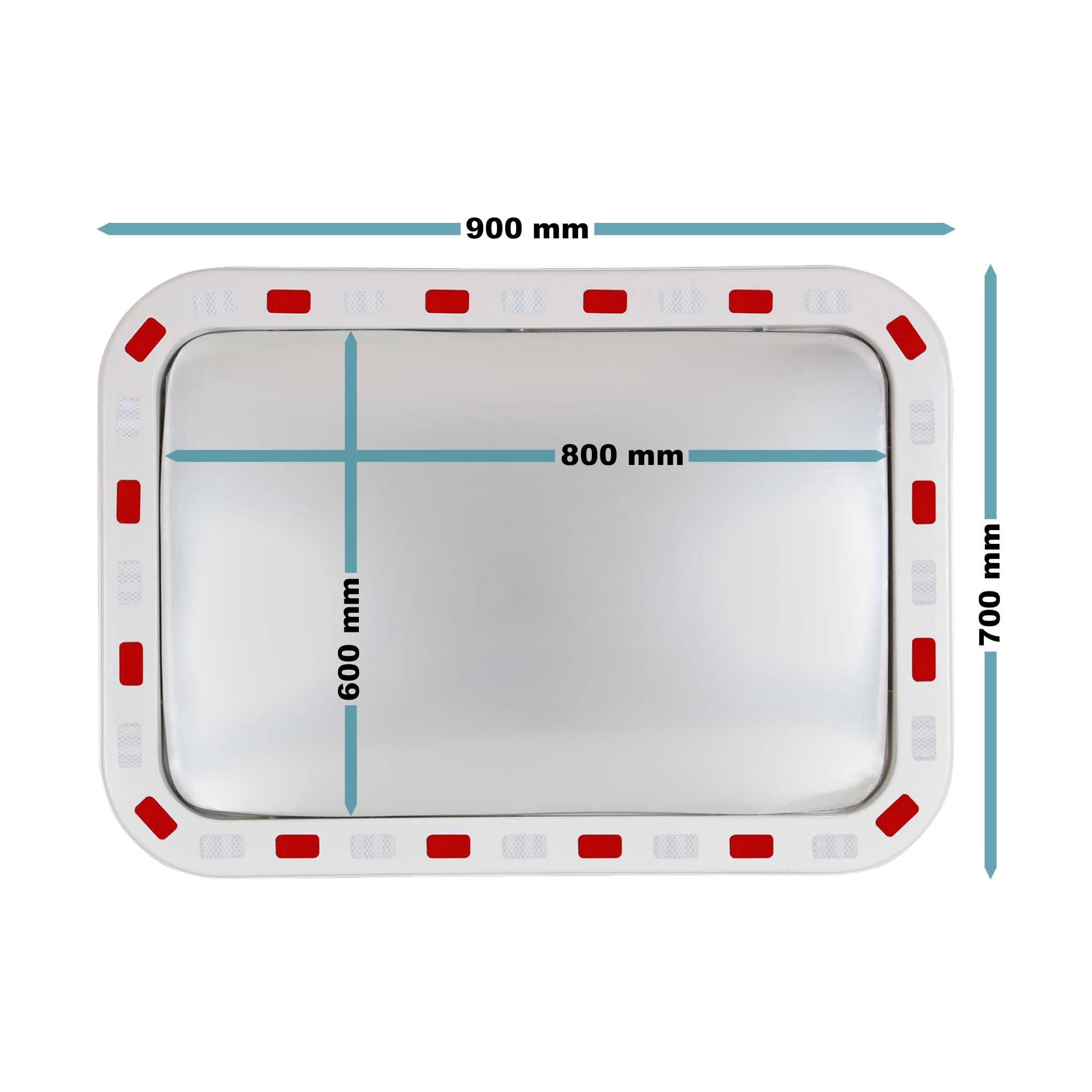 Specchio di sicurezza 70x90 cm infrangibile con strisce catarifrangenti bianche e rosse