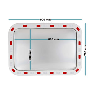 Specchio di sicurezza 70x90 cm infrangibile con strisce catarifrangenti bianche e rosse
