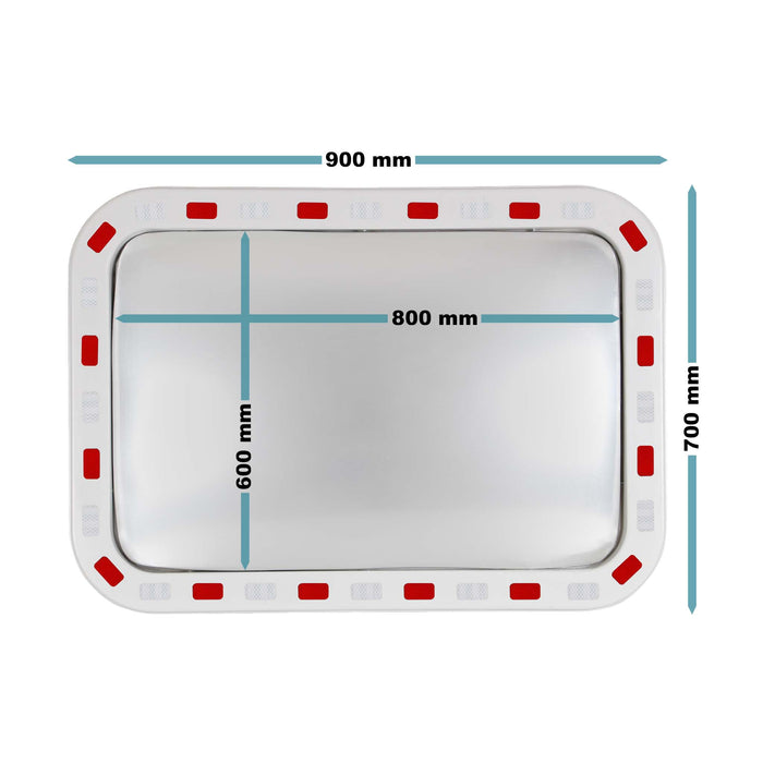 Specchio di sicurezza 70x90 cm infrangibile con strisce catarifrangenti bianche e rosse