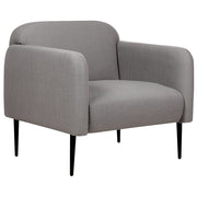 Poltrona in tessuto di lino grigio e nero Gambe in metallo Sedia imbottita Morbido stile retrò Art Decor Soggiorno